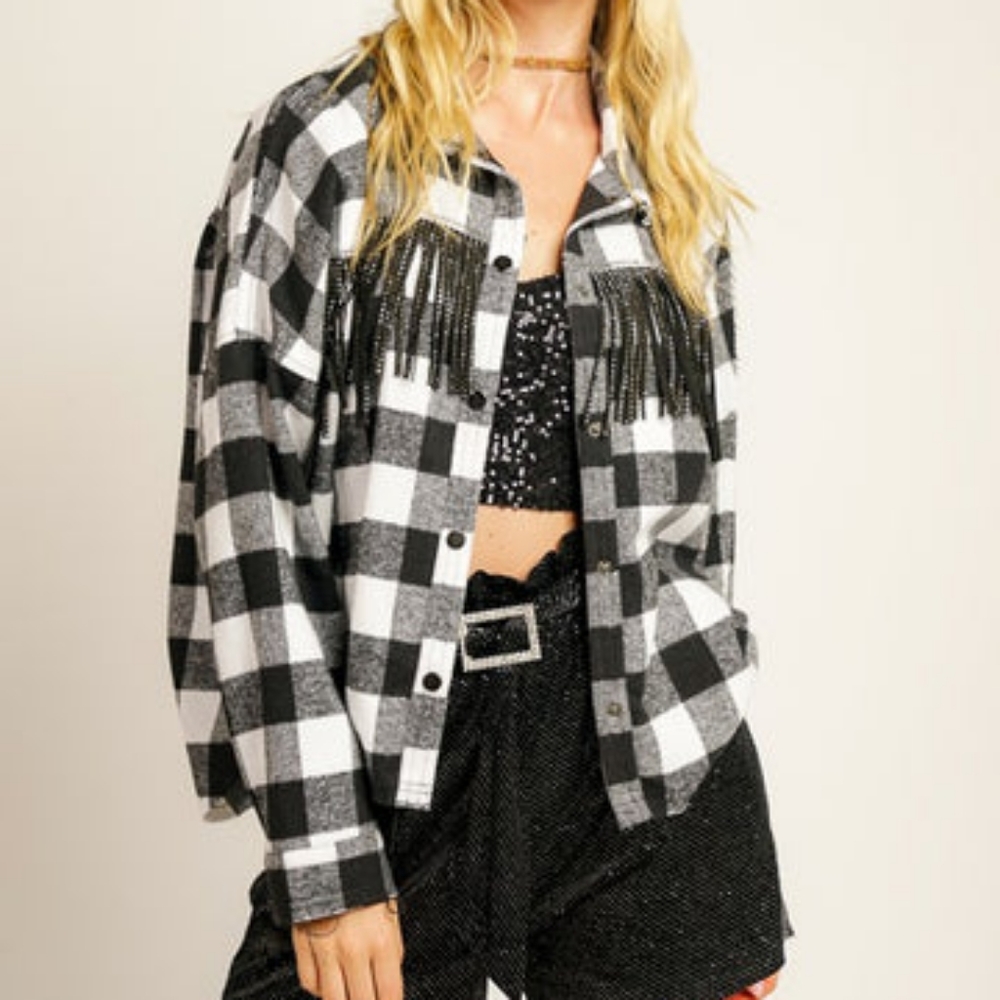 Buffalo Plaid Fringe Shacket